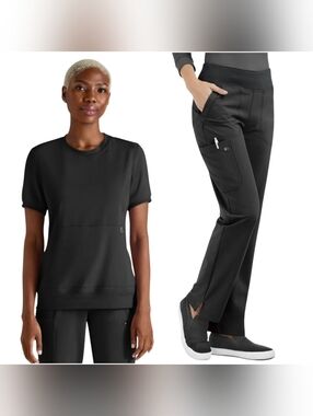 Uniform Advantage Easy Stretch Set Top & Pants Black XL NWT